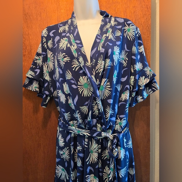 Liz Claiborne Career blue kimono 👘 style faux wrap dress szXL - Picture 7 of 9